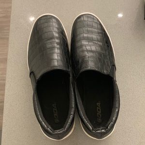 Soda faux snakeskin print slip on shoes